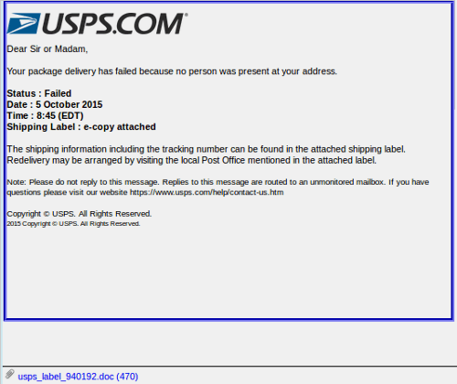 USPS Delivery Failed email