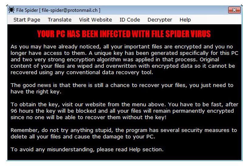 file spider ransomware screenshot