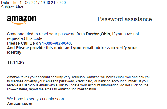 Amazon Password Reset Phishing Scam